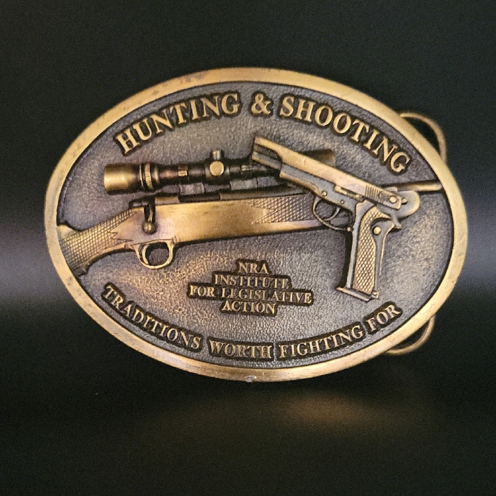 Vintage1965 Brass Belt Buckle NRA Hunting&Shooting Traditions Worth Fighting For